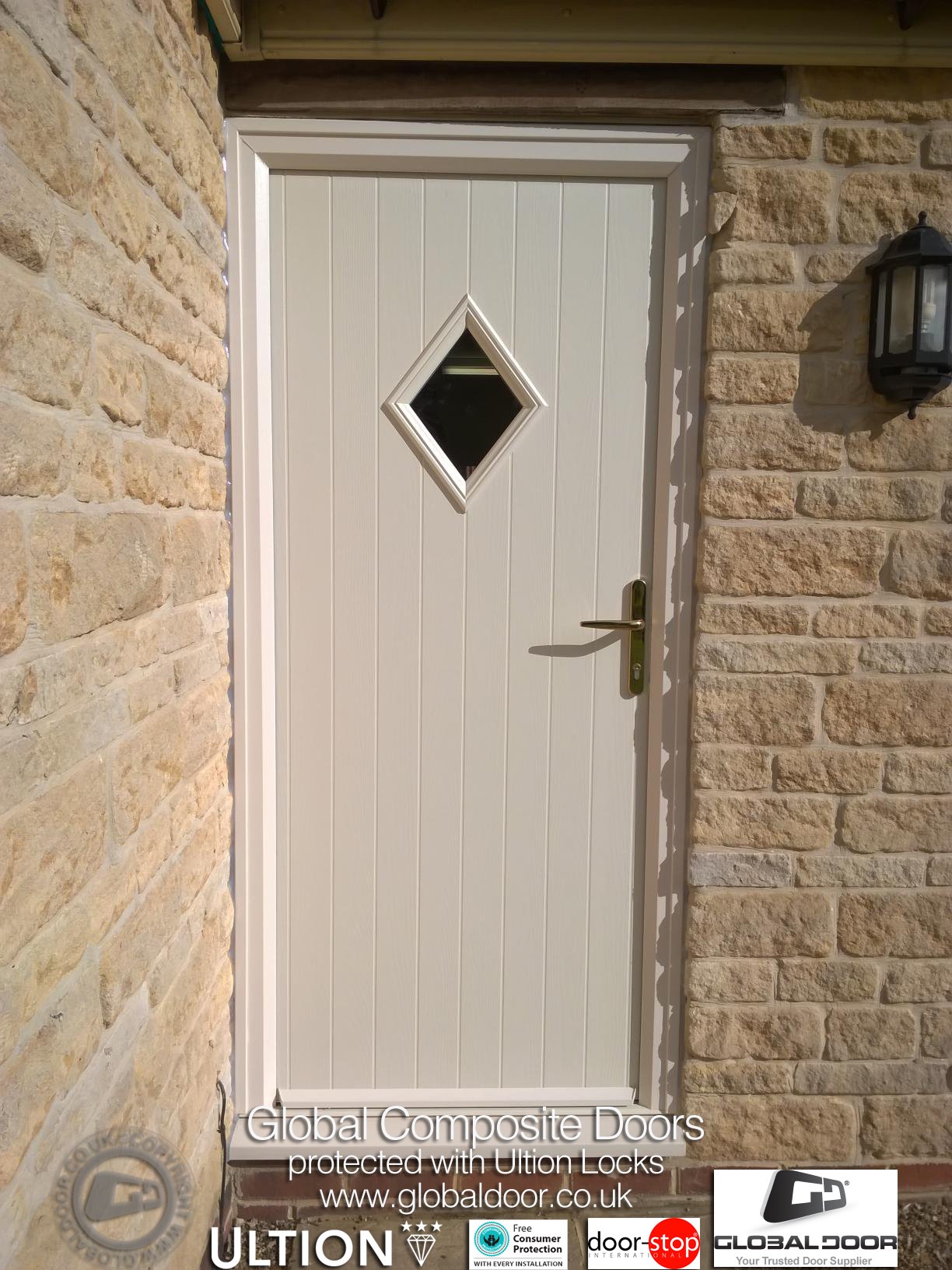 Cottage composite door in a modern colour, showing how textured grooves and simple glazing create a balanced, contemporary entrance.
