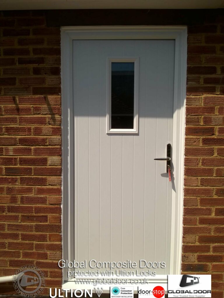 Geometric harmony: The Door-Stop Cottage 1 Square (U) composite door showcasing a clean, minimalist aperture aligned with authentic vertical grooves