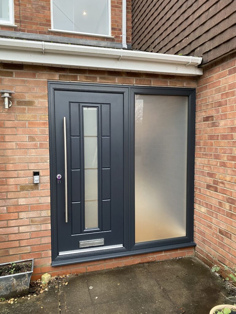 Contemporary composite door with frosted, clear, and reeded glass options for privacy, light, and style.