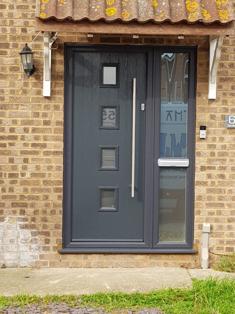 Anthracite grey composite doors designed with the Global Door online designer, delivering bold contrast and modern kerb appeal.