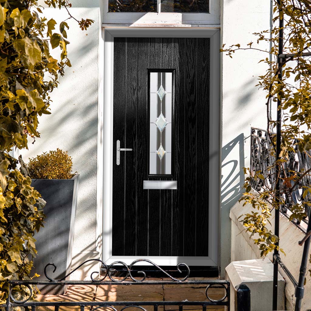 A black composite door delivers bold kerb appeal, long-lasting colour, and modern style — without the cost of aluminium.