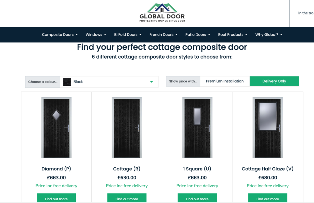 Complete transparency: Use the Global Door online designer to generate a penny-perfect quote on our Cottage Door collection in just 60 seconds